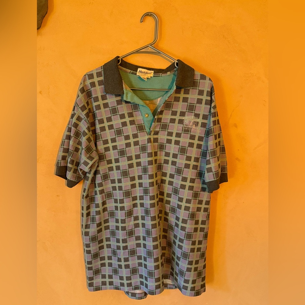 Plaid Polo Shirt in Teal and Gray